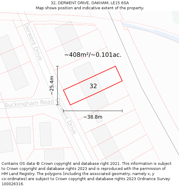 32, DERWENT DRIVE, OAKHAM, LE15 6SA: Plot and title map