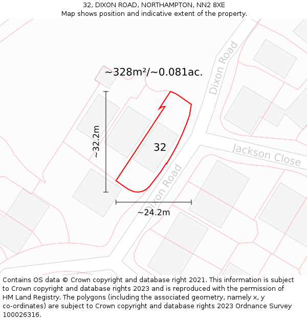 32, DIXON ROAD, NORTHAMPTON, NN2 8XE: Plot and title map