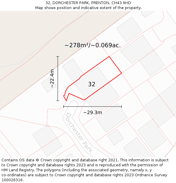 32, DORCHESTER PARK, PRENTON, CH43 9HD: Plot and title map