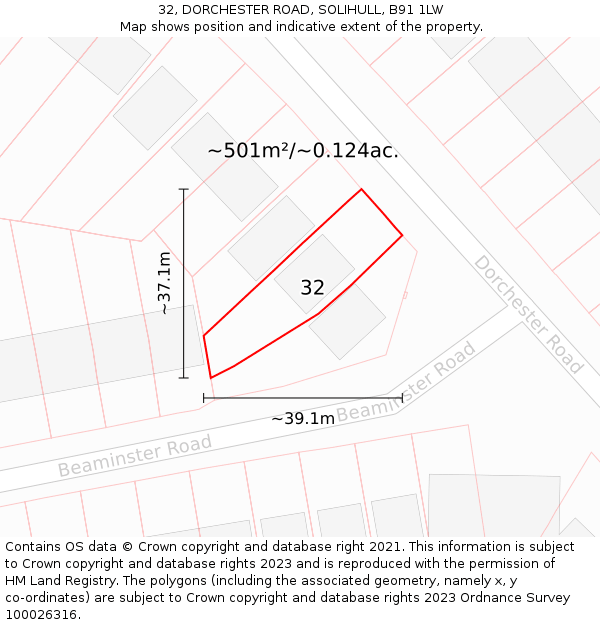 32, DORCHESTER ROAD, SOLIHULL, B91 1LW: Plot and title map