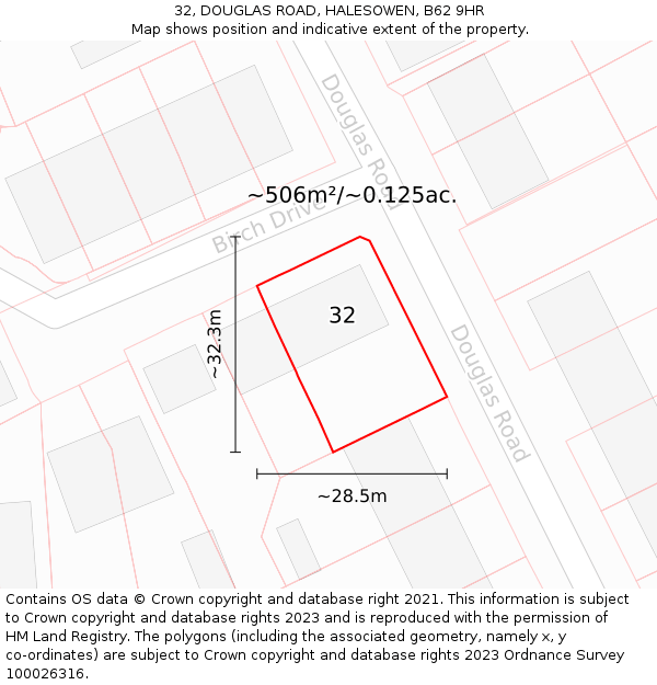 32, DOUGLAS ROAD, HALESOWEN, B62 9HR: Plot and title map