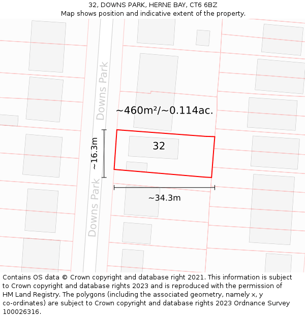 32, DOWNS PARK, HERNE BAY, CT6 6BZ: Plot and title map