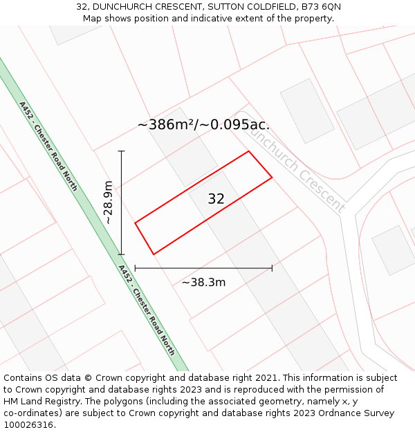 32, DUNCHURCH CRESCENT, SUTTON COLDFIELD, B73 6QN: Plot and title map
