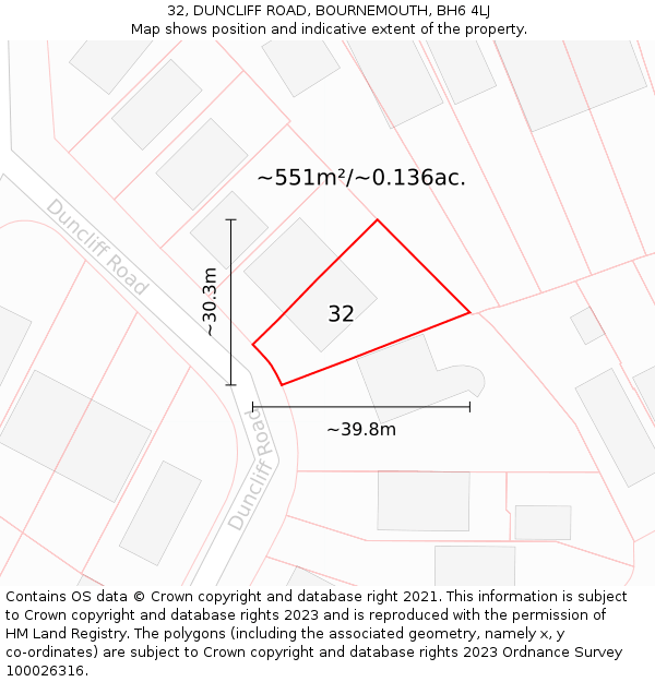 32, DUNCLIFF ROAD, BOURNEMOUTH, BH6 4LJ: Plot and title map