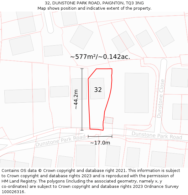 32, DUNSTONE PARK ROAD, PAIGNTON, TQ3 3NG: Plot and title map