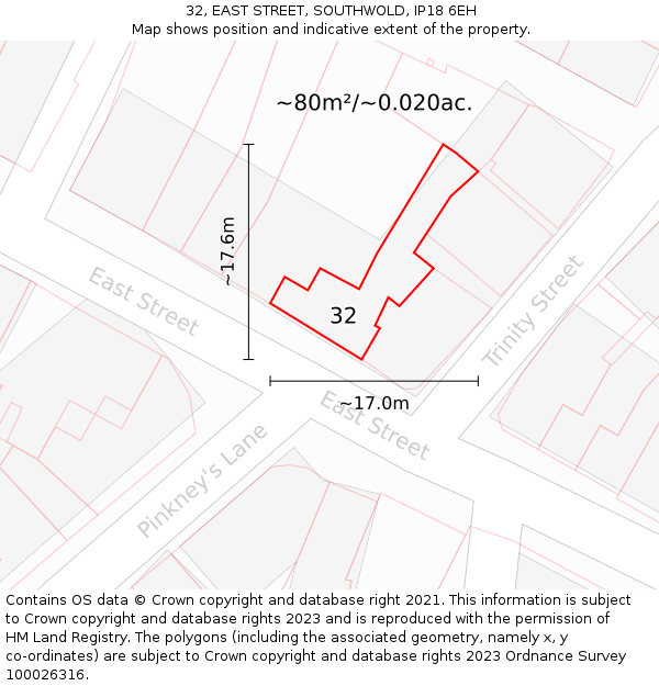 32, EAST STREET, SOUTHWOLD, IP18 6EH: Plot and title map