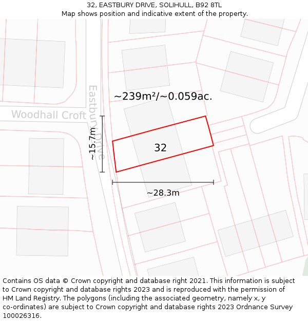 32, EASTBURY DRIVE, SOLIHULL, B92 8TL: Plot and title map