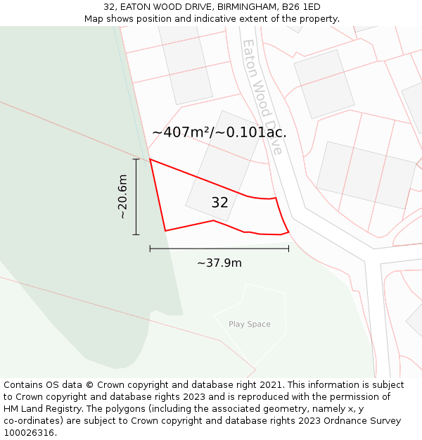 32, EATON WOOD DRIVE, BIRMINGHAM, B26 1ED: Plot and title map