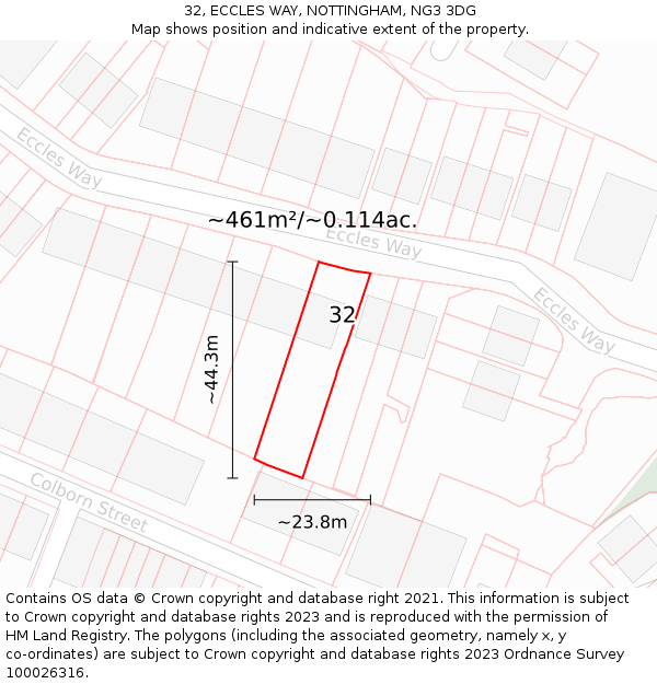 32, ECCLES WAY, NOTTINGHAM, NG3 3DG: Plot and title map