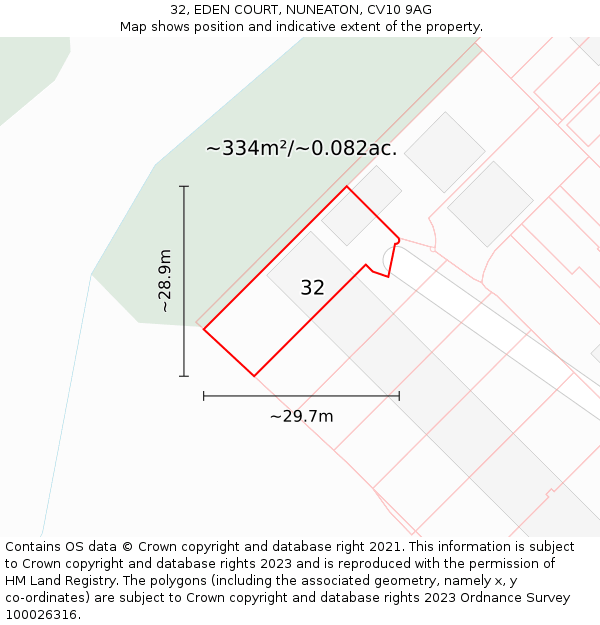 32, EDEN COURT, NUNEATON, CV10 9AG: Plot and title map