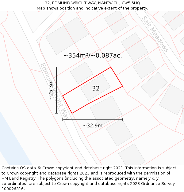 32, EDMUND WRIGHT WAY, NANTWICH, CW5 5HQ: Plot and title map