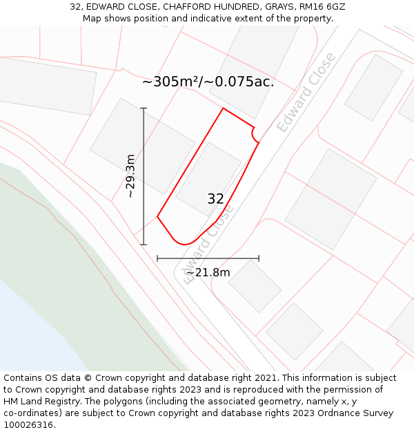 32, EDWARD CLOSE, CHAFFORD HUNDRED, GRAYS, RM16 6GZ: Plot and title map