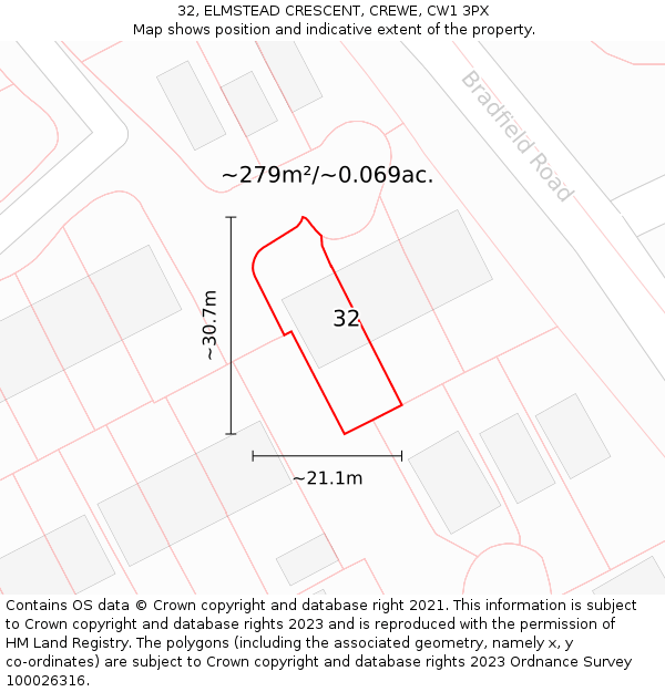 32, ELMSTEAD CRESCENT, CREWE, CW1 3PX: Plot and title map