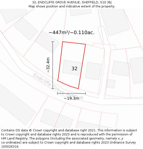 32, ENDCLIFFE GROVE AVENUE, SHEFFIELD, S10 3EJ: Plot and title map