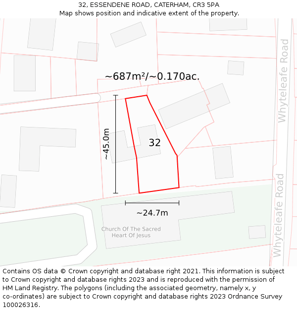 32, ESSENDENE ROAD, CATERHAM, CR3 5PA: Plot and title map