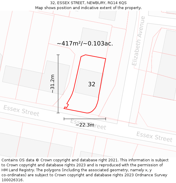 32, ESSEX STREET, NEWBURY, RG14 6QS: Plot and title map