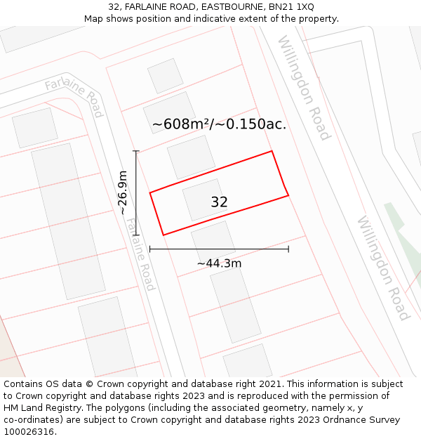 32, FARLAINE ROAD, EASTBOURNE, BN21 1XQ: Plot and title map