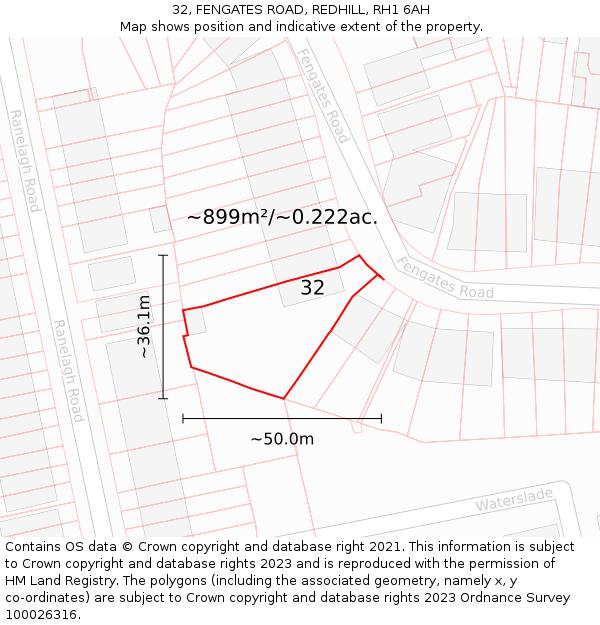 32, FENGATES ROAD, REDHILL, RH1 6AH: Plot and title map