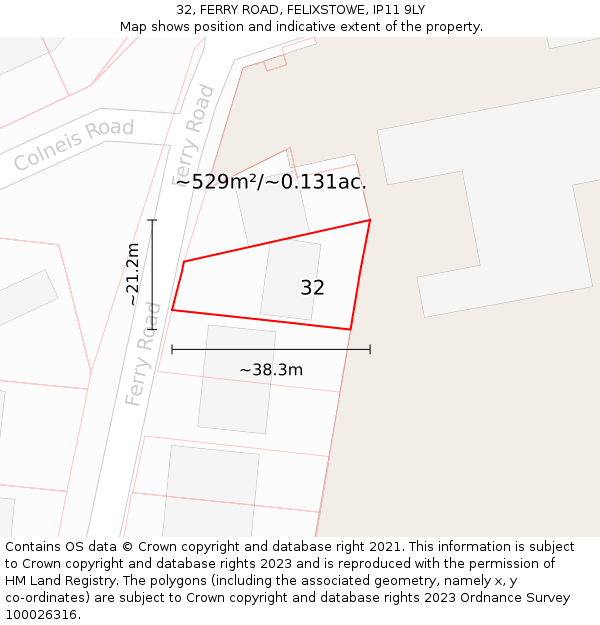 32, FERRY ROAD, FELIXSTOWE, IP11 9LY: Plot and title map