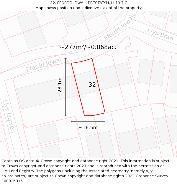 32, FFORDD IDWAL, PRESTATYN, LL19 7JG: Plot and title map