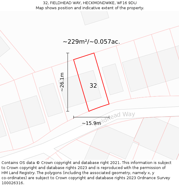 32, FIELDHEAD WAY, HECKMONDWIKE, WF16 9DU: Plot and title map