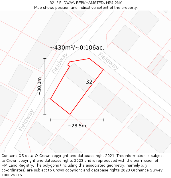 32, FIELDWAY, BERKHAMSTED, HP4 2NY: Plot and title map