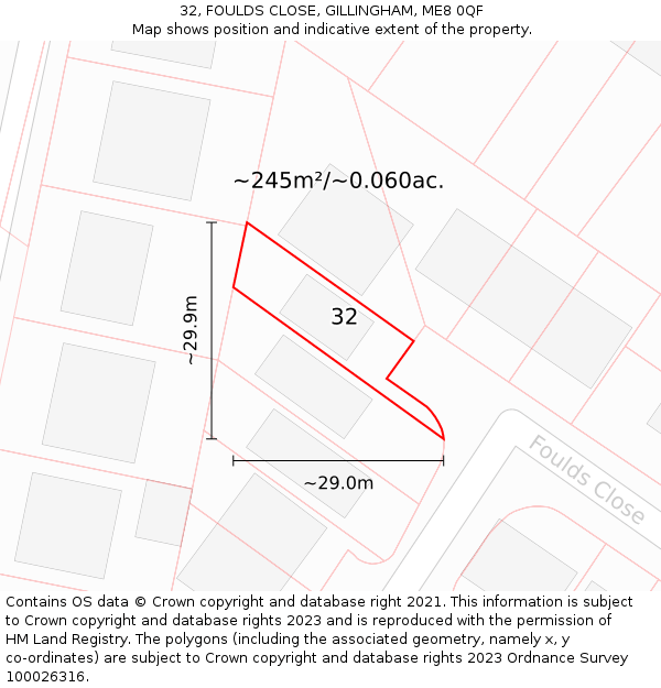 32, FOULDS CLOSE, GILLINGHAM, ME8 0QF: Plot and title map