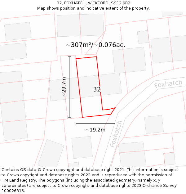 32, FOXHATCH, WICKFORD, SS12 9RP: Plot and title map