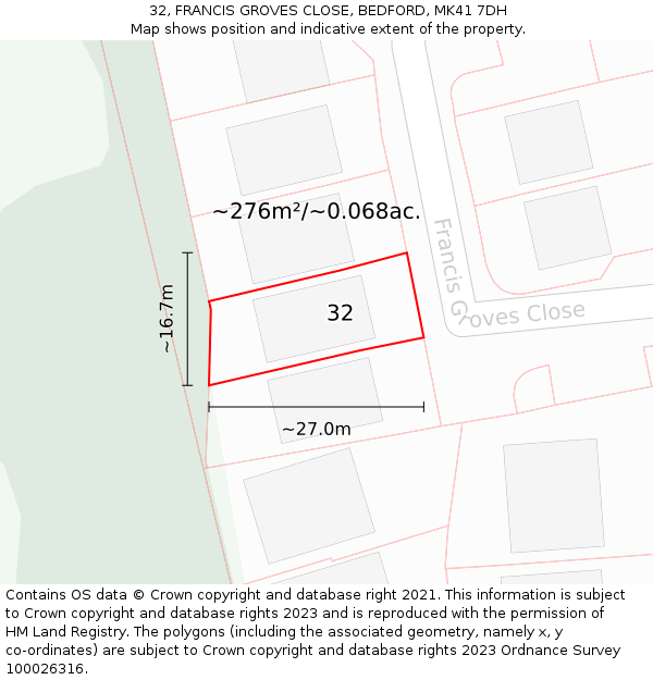 32, FRANCIS GROVES CLOSE, BEDFORD, MK41 7DH: Plot and title map