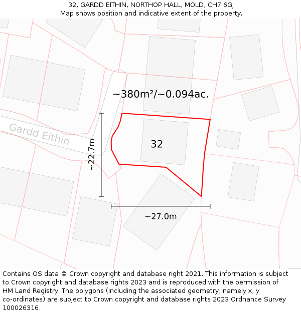 32, GARDD EITHIN, NORTHOP HALL, MOLD, CH7 6GJ: Plot and title map