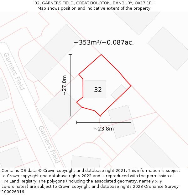 32, GARNERS FIELD, GREAT BOURTON, BANBURY, OX17 1FH: Plot and title map