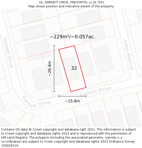 32, GARNETT DRIVE, PRESTATYN, LL19 7DN: Plot and title map