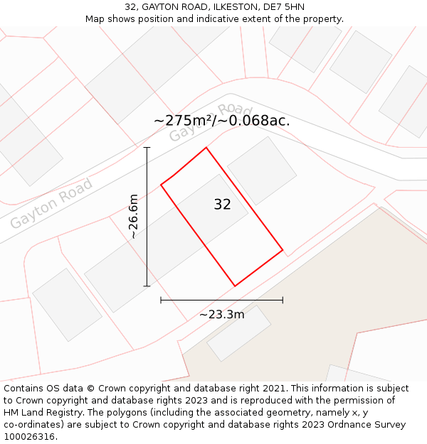 32, GAYTON ROAD, ILKESTON, DE7 5HN: Plot and title map