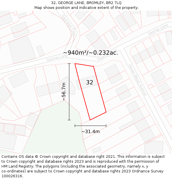 32, GEORGE LANE, BROMLEY, BR2 7LQ: Plot and title map