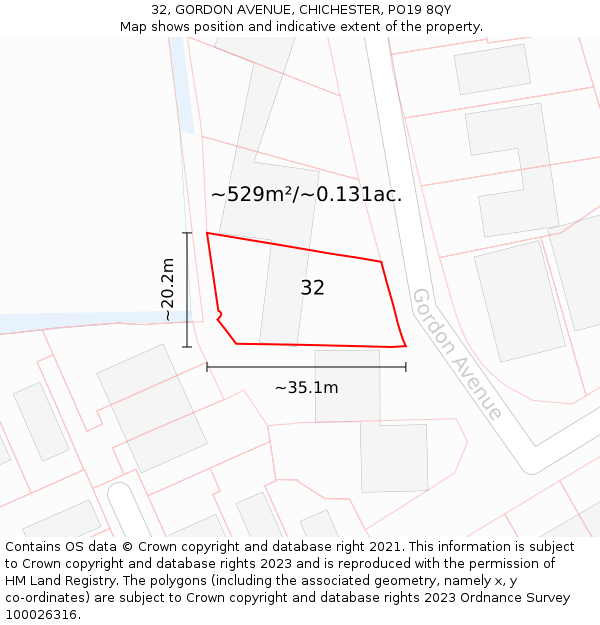 32, GORDON AVENUE, CHICHESTER, PO19 8QY: Plot and title map