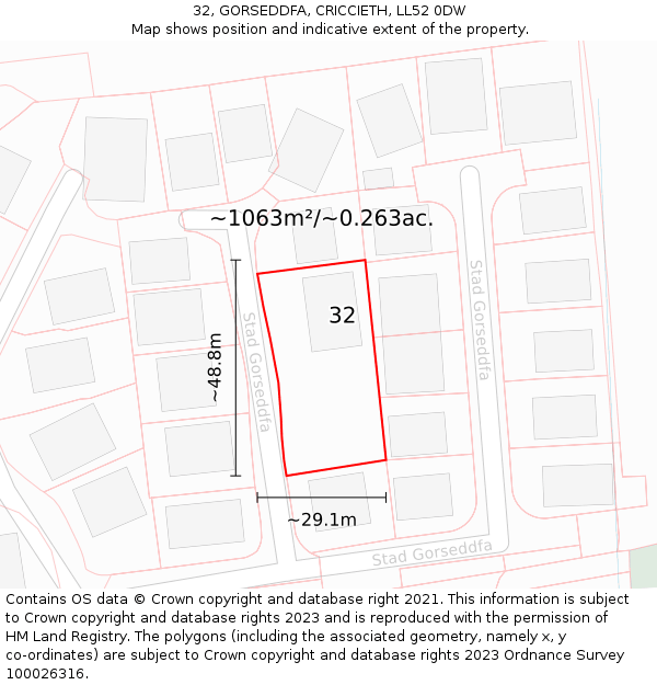 32, GORSEDDFA, CRICCIETH, LL52 0DW: Plot and title map