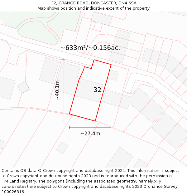 32, GRANGE ROAD, DONCASTER, DN4 6SA: Plot and title map