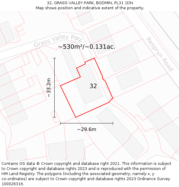 32, GRASS VALLEY PARK, BODMIN, PL31 1DN: Plot and title map