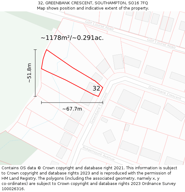 32, GREENBANK CRESCENT, SOUTHAMPTON, SO16 7FQ: Plot and title map