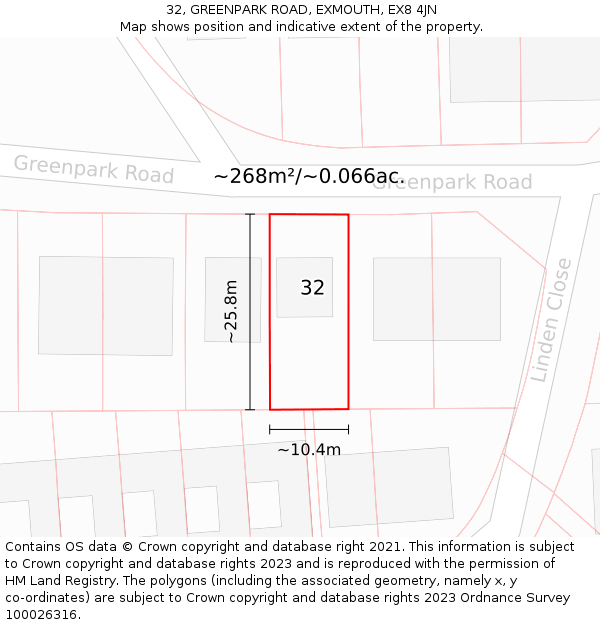 32, GREENPARK ROAD, EXMOUTH, EX8 4JN: Plot and title map