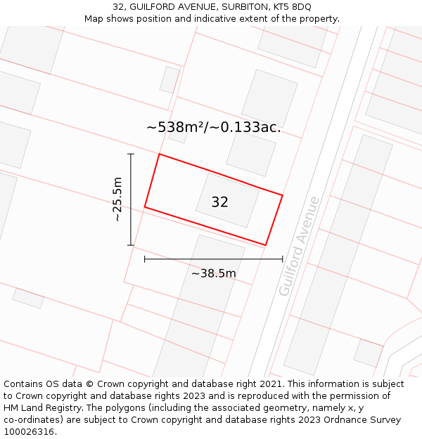 32, GUILFORD AVENUE, SURBITON, KT5 8DQ: Plot and title map