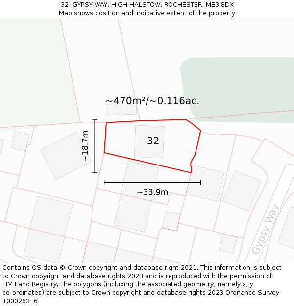 32, GYPSY WAY, HIGH HALSTOW, ROCHESTER, ME3 8DX: Plot and title map