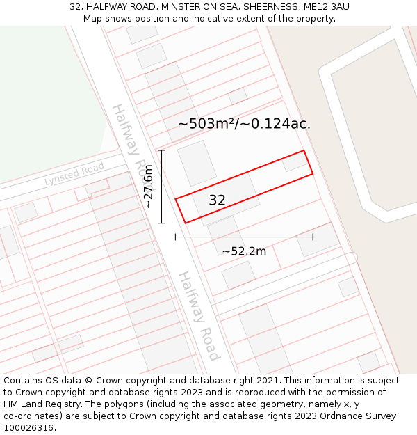 32, HALFWAY ROAD, MINSTER ON SEA, SHEERNESS, ME12 3AU: Plot and title map