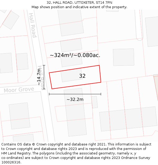 32, HALL ROAD, UTTOXETER, ST14 7PN: Plot and title map