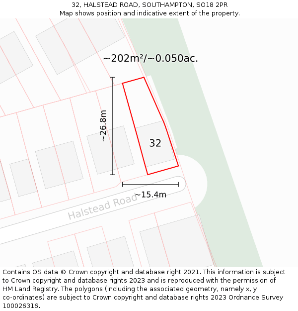 32, HALSTEAD ROAD, SOUTHAMPTON, SO18 2PR: Plot and title map