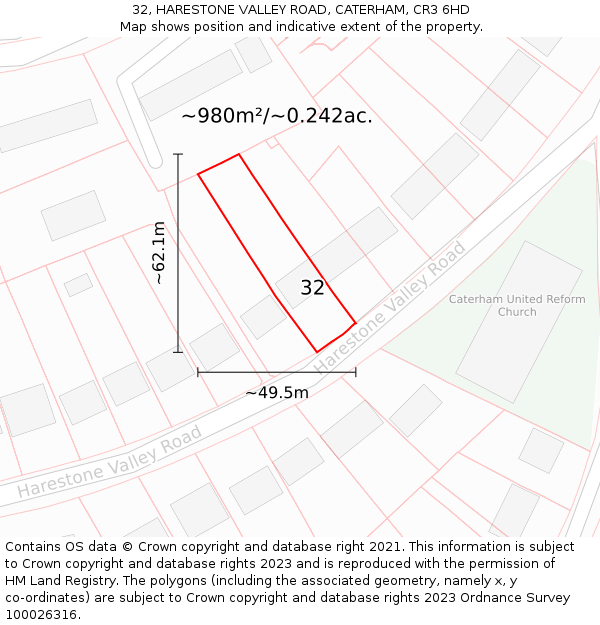 32, HARESTONE VALLEY ROAD, CATERHAM, CR3 6HD: Plot and title map