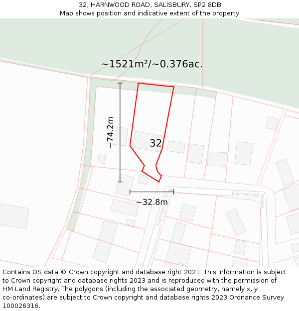 32, HARNWOOD ROAD, SALISBURY, SP2 8DB: Plot and title map