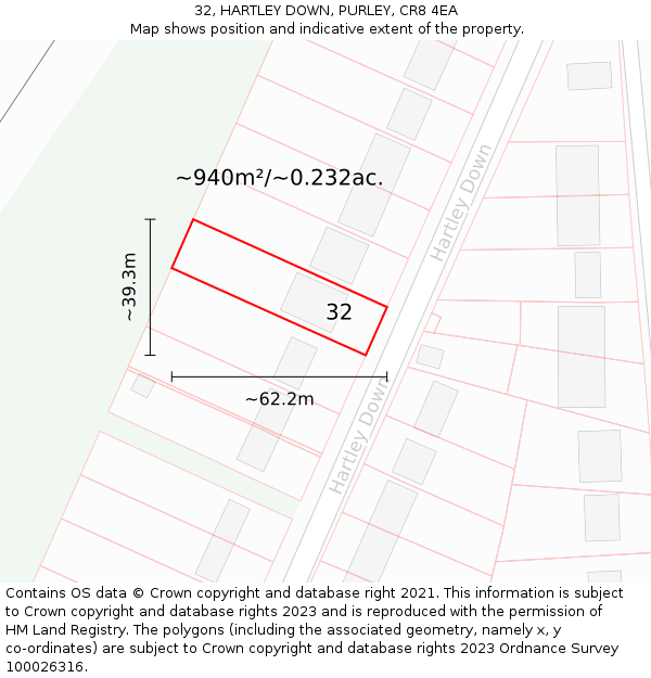 32, HARTLEY DOWN, PURLEY, CR8 4EA: Plot and title map