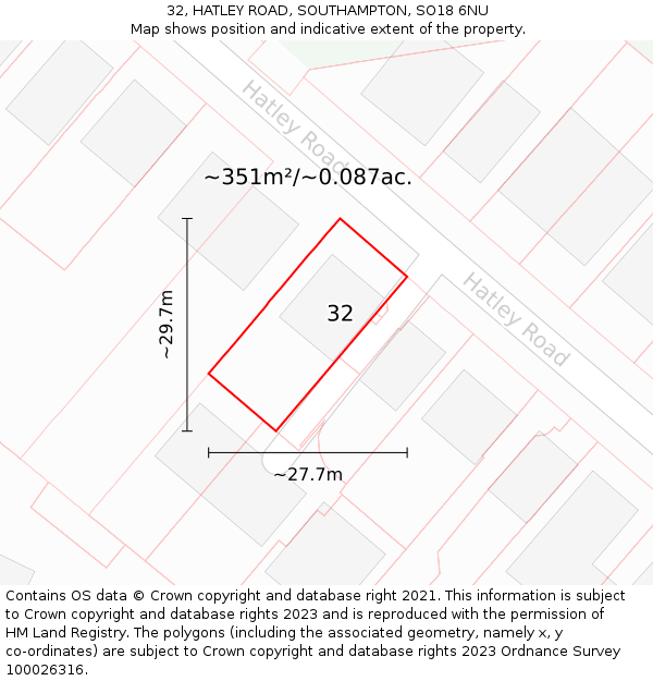 32, HATLEY ROAD, SOUTHAMPTON, SO18 6NU: Plot and title map