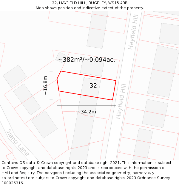 32, HAYFIELD HILL, RUGELEY, WS15 4RR: Plot and title map